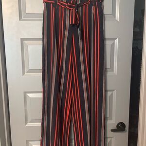 Rachel Zoe Red and Black Striped Wide Leg Pants